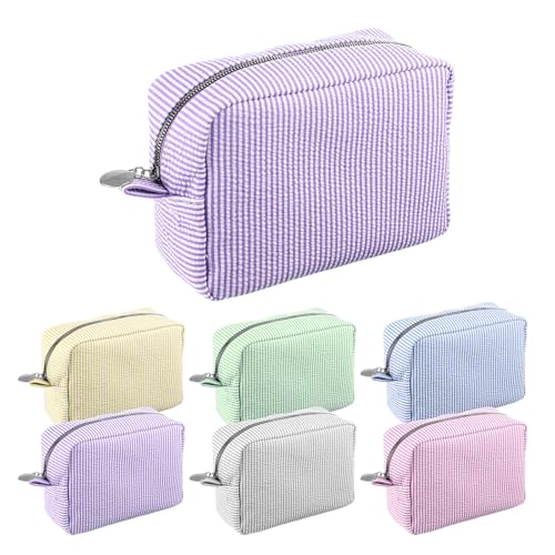6 Pcs Seersucker Makeup Bags Striped Pouch Set for Women Bridesmaid