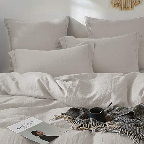 Simple&Opulence 100% French Linen Euro Shams with Embroidery (26'' x 26'') - Pack of 2 - Pre Washed Solid Color Natural Flax Soft Breathable - Linen - color: Linen, size: Euro Shams