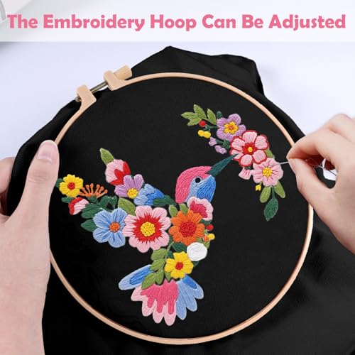 Nuberlic Embroidery Tote Bag Kit for Beginners with Floral Bird Pattern - color: Bird