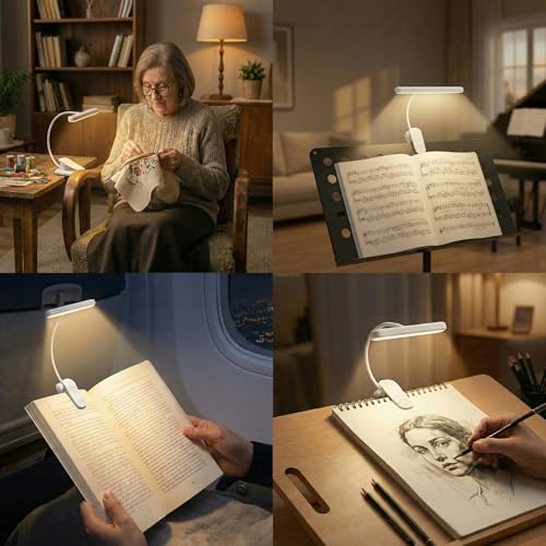 Rechargeable Book Light for Reading in Bed 25 LED Eye Caring | 15 Level Stepless Dimming, Extended 90Hrs Runtime, Lightweight Clip on Light, Gifts for Book Lovers, White - color: M1-Clip Light-White