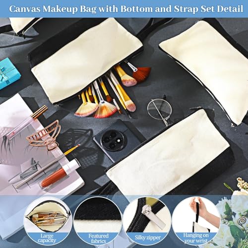 Silkfly 15 Pcs Cotton Canvas Makeup Bags Cosmetic Zipper Bags 10.2 x 5.5 x 2'' Blank DIY Pouch Bulk Pencil Case with Bottom Travel Toiletry Pouch for Women Craft Decor Gift (Classic Color) - color: Classic Color
