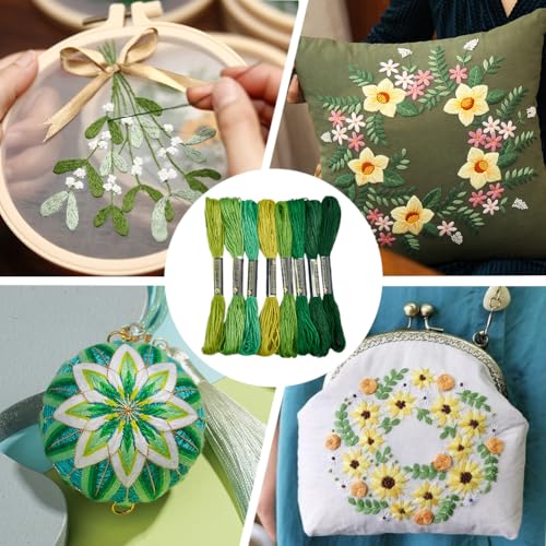 16 Skeins 131 Yards Embroidery Thread Friendship Bracelets String Cross Stitch Threads Cotton Floss Yarn DIY 6 Ply 1.2mm for Making Sewing Needlework Knitting Stitching Craft Supply Green - color: Green