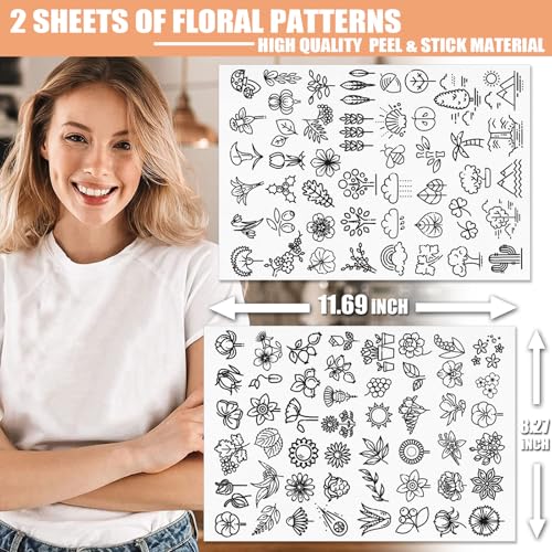 Patemby Embroidery Pattern Water Soluble Embroidery Stabilizers, Stick and Stitch Embroidery Paper Wash Away with Pre-Printed Pattern Designs Stencils Transfers for Hand Sewing Lover Beginner - color: Icon