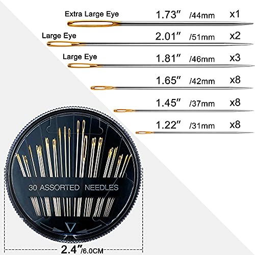 60Pack Sewing Needles for Hand Sewing Repair, 6 Sizes Assorted Needles with 4 Threaders, Hand Sewing Needles, Large Eye Stitching Needles, Embroidery Needles, Sewing Sharp Needles(Pink&Black 60PCS) - color: 30 Pc-B&P