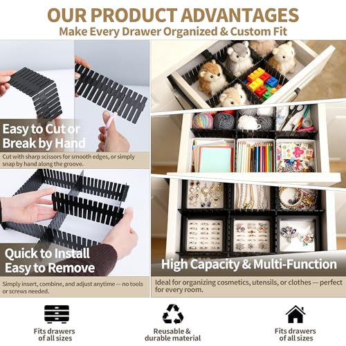 Adjustable Drawer Dividers, Cut-to-Fit DIY Organizers, Black 32 Pack - color: Black 32pcs