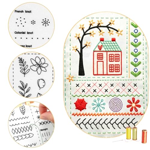 IF FEEL Embroidery Stitch Book Kit for Beginners, Hand Embroidery Practice Book with 106 Washable Fabric Patterns, Complete Starter Set with Threads, Needles, Hoop & Tools for Adults DIY Craft Gift