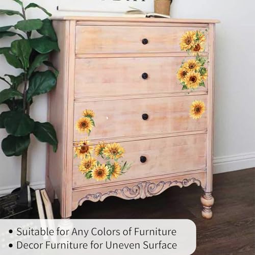 Vintage Floral Rub on Transfer for Furniture Large Flower UV DTF Transfer Sticker for Wood Glass Home Decor, Sunflower - style: Sunflower