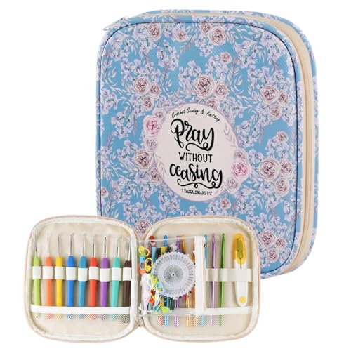 Crochet Hook Case,Portable Zipper Storage Organizer Bag for Crochet Hooks, Knitting Needles, Project & Sewing Supplies, Lightweight,Easy to Hold (No Accessories Included).Sky Blue Rose - color: sky blue rose