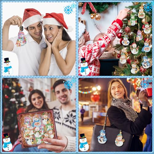 20 Pcs Christmas Diamond Art Ornaments Diamond Painting Keychain Kits - style: Snowman