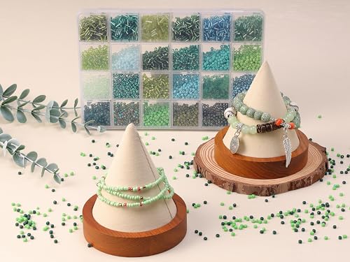 LAIDANLA 7500pcs Green Glass Seed & Bugle Tube Beads Kit for Jewelry Making - color: Green