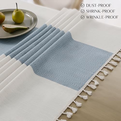 Softalker Outdoor Linen Square Tablecloth with Tassel, 55 x 55 Inch - color: Blue Stripe, size: 55" x 55" (Square)