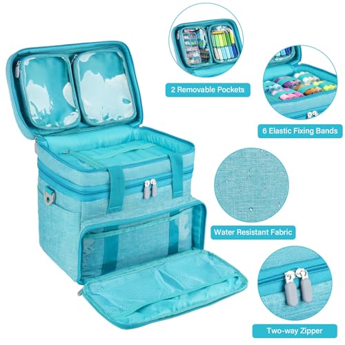 Double Layer Sewing Organizer Bag with Shoulder Strap, Blue - color: Blue