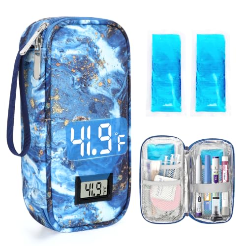 YOUSHARES Insulin Cooler Travel Case - TSA Approved Diabetic Medication Pen Cooling Bag with Temperature Display, Refrigerated Peptide Supplies Organizer Insulated Storage Kit with 2 Ice Pack - color: 11_Quicksand Gold