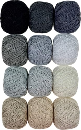 KCS Mercerized Pearl Cotton Thread Size 8 Crochet Needlework Embroidery Threads Ball (12, 12balls01) - color: 12balls01