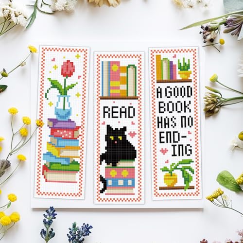 ACRNIGHEET 6PCS Cross Stitch Bookmark Kit for Beginner Bookshelves Stamped Cross Stitch Kits for Adults DIY Embroidery Bookmark Kits Crossstitch Kits Adult with Instructions Hand Craft Gift 11CT - style: Simple books patterns
