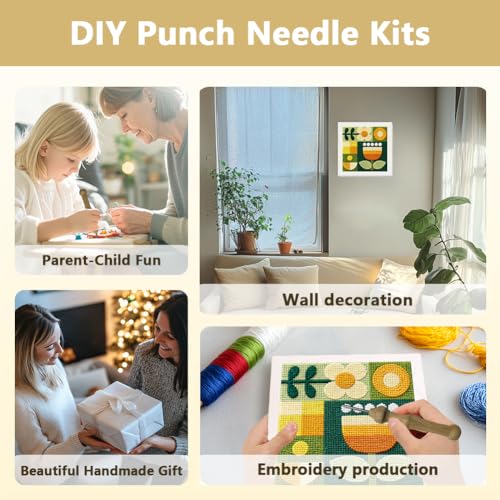 DOODLREAM Geometric Flowers Punch Needle Kit for Beginner 9.4" x 9.4" - color: Geometric Flowers