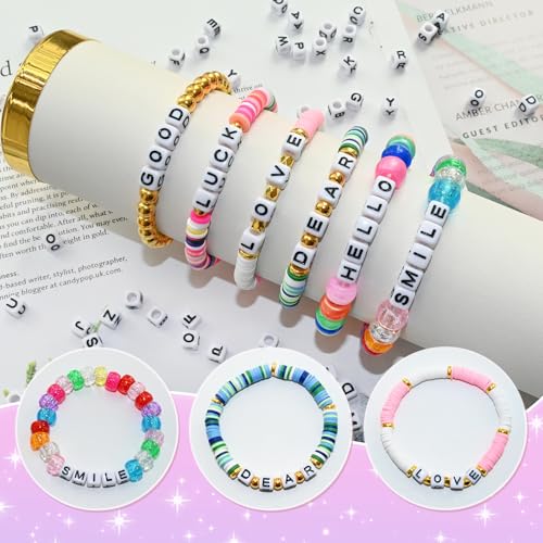 Amaney 810pcs Square Letter Beads 6x6mm Acrylic Alphabet Letter Beads White with Black Letters for Jewelry Making Bracelets Necklaces Key Chains - color: White&Heart, size: 6x6mm