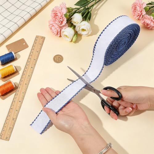 BENECREAT 14.8Yard x 1.4In Aida Band with Prussian Blue Edge, Cross Stitch Embroidery Band for Home Embroidery Decoration, Bookmark, DIY Crafts - color: Prussian Blue