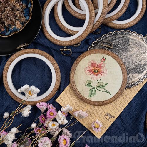 Framendino, 15 Pack Round Mini Embroidery Hoops 4 Inch Imitated Wood Display Frame Circle Cross Stitch Hoop Ring for Art Craft Sewing Hanging Ornaments - color: 4", size: 15 Pack