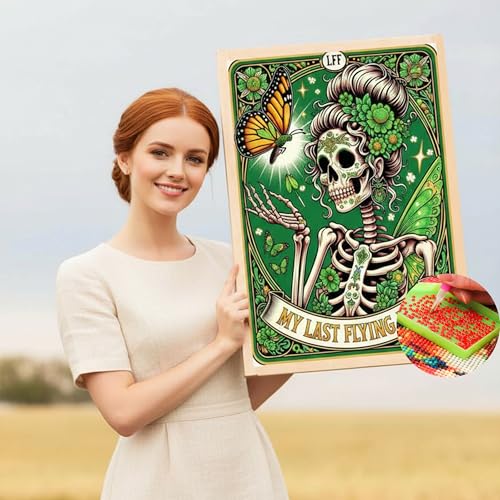 KUFWKEY Skull Diamond Art Kits for Adults,Skeleton Tarot Diamond Painting Kits for Beginners,5D DIY Full Drill Round Diamond Dots,Mosaic Gem Art Crafts for Wall Decor,St Patrick Gift,12X16 inch - color: AM810