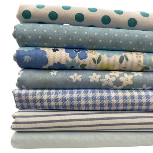 Cotton Fabric DIY Making Supplies Quilting Patchwork Fabric Fat Quarter Bundles DIY for Quilting Cotton Patchwork Cushions (Blue Flowers, 20" x 20") - color: 7pcs Blue Flowers, size: 20" x 20"