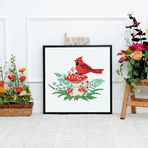 Louise Maelys Cardinal Mushroom Embroidery Kit for Beginners DIY Craft - color: Cardinal