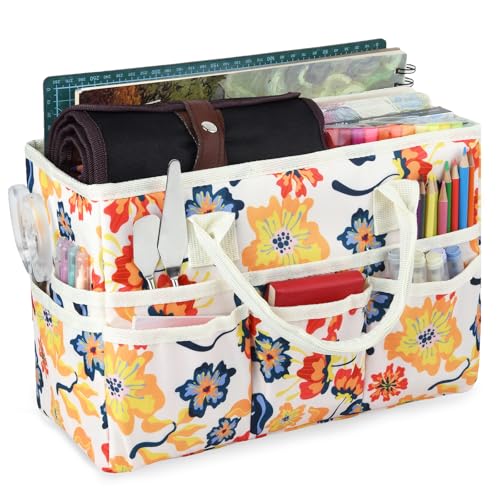 Craft Organizer Tote Bag with Multiple Pockets,Scrapbooking Art Storage - color: five-petaled flowers