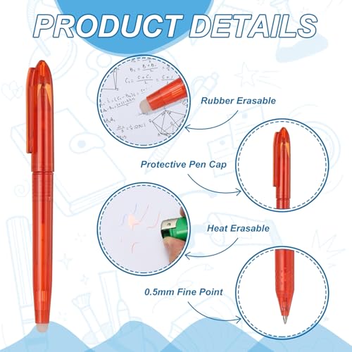 PATIKIL 12Pcs Erasable Gel Pens, 0.5mm Fine Point Heat Erasable Marking Pen with Cap Smooth Writing Fabric Markers for Sewing Drawing Writing Planner, Red Ink - color: Red
