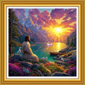 Foxhool Stamped Cross Stitch Kits,11CT Printed Cross Stitch Pattern Full Embroidery Kits for Beginner Needlepoint Kits&Sunrise Jesus Prayer 18x18 inch - color: ColorSet35