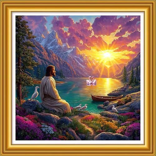 Foxhool Stamped Cross Stitch Kits,11CT Printed Cross Stitch Pattern Full Embroidery Kits for Beginner Needlepoint Kits&Sunrise Jesus Prayer 18x18 inch - color: ColorSet35