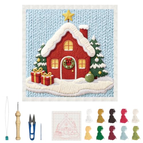 BEUNITONE Punch Needle Kit for Beginners Adults, Christmas Snowhouse Design - color: 13-Christmas Snowhouse