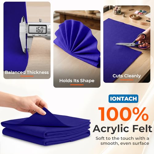 IONTACH 18" X 18" Soft Felt Sheets 1.6mm Thick (2 Packs, Royal Blue) - color: Royal Blue