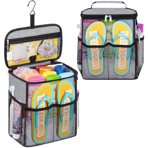 Lifewit Mesh Shower Caddy, Hanging Bathroom Organizer with Slipper pockets - color: Grey
