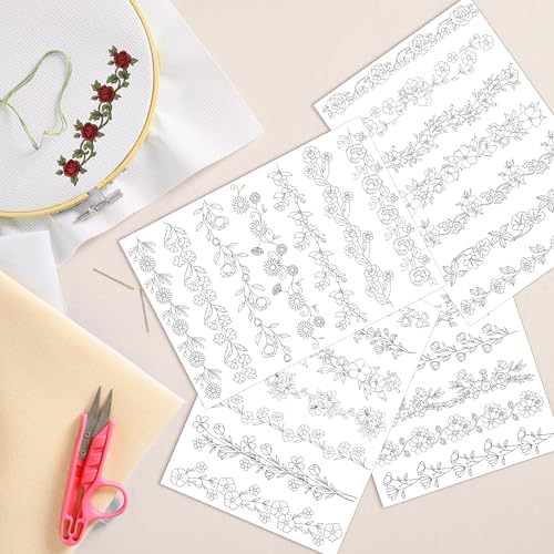 Flower Border Embroidery Patterns, Water Soluble Stick and Stitch Paper - style: Border992