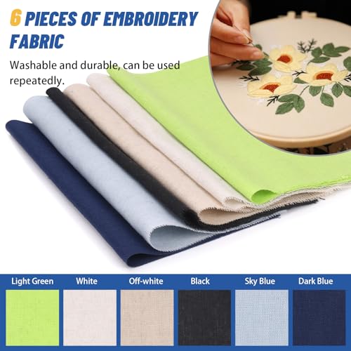 Glarks 78pcs Linen Fabric Embroidery Set Includes 50pcs Stitch Embroidery Thread 6pcs Embroidery Linen Cloth 6pcs Bamboo Circle Cross Stitch Hoop 10pcs Sewing Needles and 6pcs Tailoring Tools