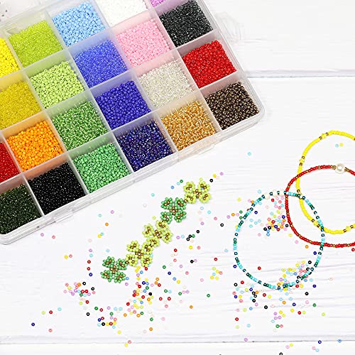 Glass Seed Beads Assorted Kit - Size 12/0 (2mm Tiny), 24 Multicolor Options (14,400pcs Total) with Organizer Box for Adult DIY Jewelry Making - color: 24 Colors Mix-Mixing Opaque and Transparent Colors