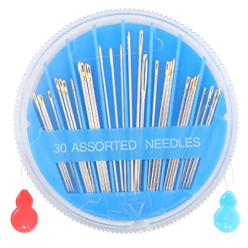 Eketirry Premium Hand Sewing Needles，1 Pack 30-Count Assorted Needles for Sewing Repair, 6 Different Sizes Sewing Needles with 2 Threaders (Blue, 1) - style: Blue