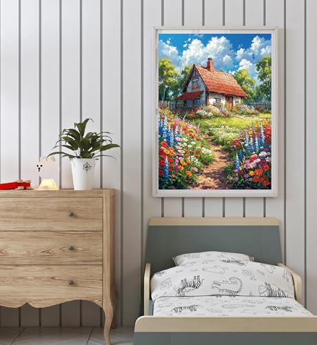 Moohue 14ct Counted Cross Stitch Kits for Adults Printed Stamped Cross Stitch Patterns Kits Cross Stitch Supplies (Beautiful House) - color: Beautiful House