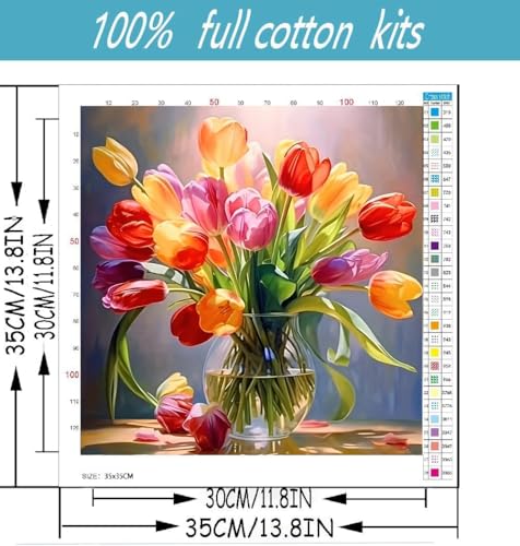 Flowers Cross Stitch Kits for Beginners Adults,Patterns Dimensions Needlepoint Art Crafts,Counted Cross Stitch Kits Embroidery Kits for Beginners Adults for Home Decor 13.8X13.8inch - color: Cross Stitch-1014-1
