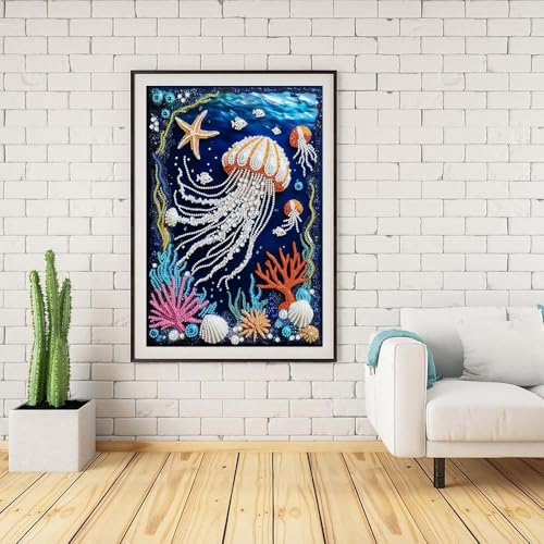ZQEATRY Jellyfish Coral Reef Special Shape Diamond Art Kits for Adults,5D Diamond Painting Kits for Beginner,DIY Diamond Crystal Rhinestones Gem Art Kits for Home Wall Decor 12 X 16inch - color: XJ123