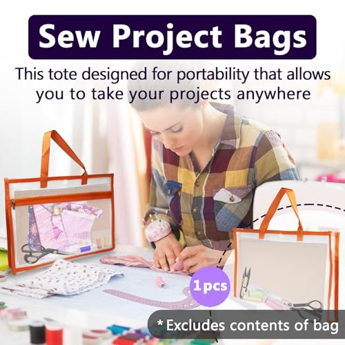 Portable Project Bags for Quilting Knitting, Stitching and Embroidery Projects Storage, Sew Project Bag with Zipper and Double Pockets, Transparent Mesh Sewing Project Bag for Crafter - size: 1 Pack