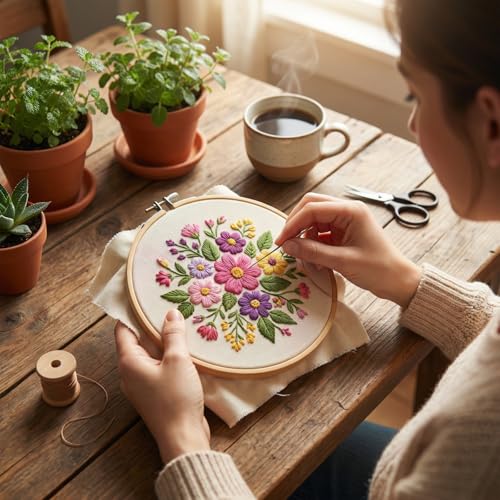 shuielai 3 Pieces 8 Inch Bamboo Embroidery Hoops, Circle Cross Stitch Hoop Ring Set for Embroidery Craft Projects