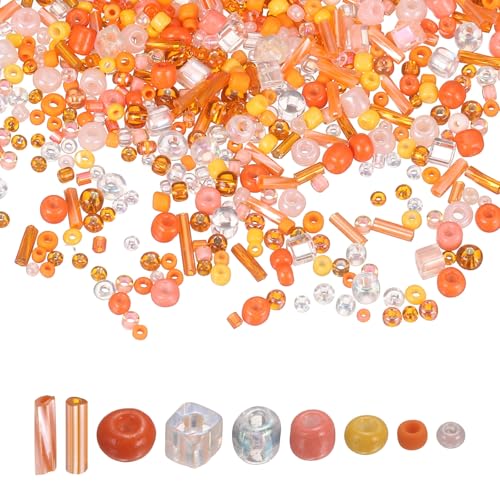 MECCANIXITY 5000 Pcs Mixed Glass Seed Beads, 1.5-6mm Mini Loose Glass Bugle Spacer Bead Embroidery Beads for DIY Craft Projects Earrings Necklaces Bracelets Jewelry Making, Orange-Red - color: Orange-Red