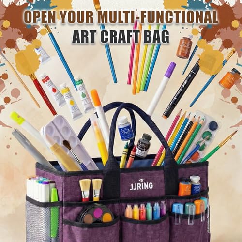 JJRING Large Art Supply Storage Tote Bag With Mesh Pockets, Purple - color: Purple