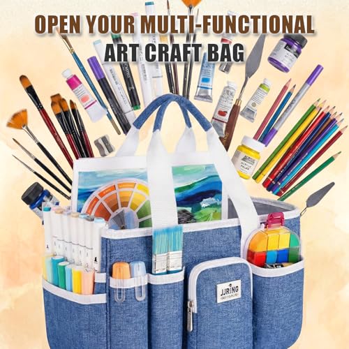 JJRING Foldable Craft Organizer Tote With Zipper & Divider, Blue - color: Blue, size: Small
