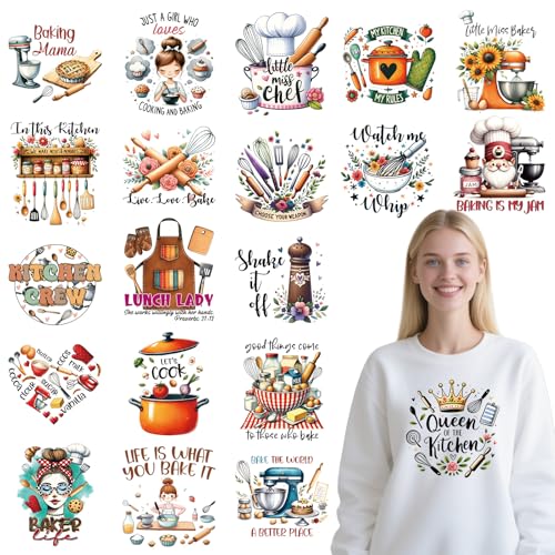 Dtf Transfers Ready to Press - 20Pcs Kitchen Queen Iron on Transfers for Tshirts, Baker Lovers Sarcastic Quotes Iron on Decals Patches, Cook Chef Bake Theme Heat Stickers for DIY Clothes - color: Kitchen Queen478