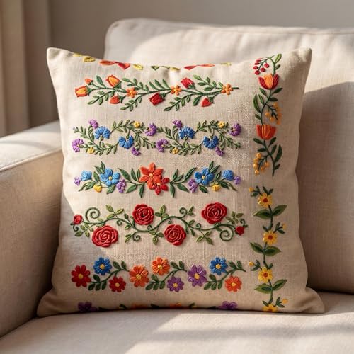 ZJO Flower Vine Embroidery Pattern Stabilizer, 8 Sheets Stick and Stitch Embroidery Paper Patterns, Wash Away Embroidery Stickers for Beginners, 8.3 x 11.7 Inches