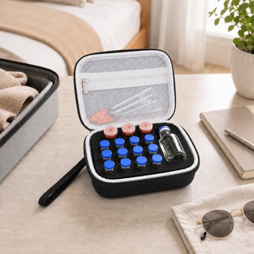 17 Slots Peptide Insulin Vial Hard EVA Travel Case Fits 1ml-30ml Vials - color: Black