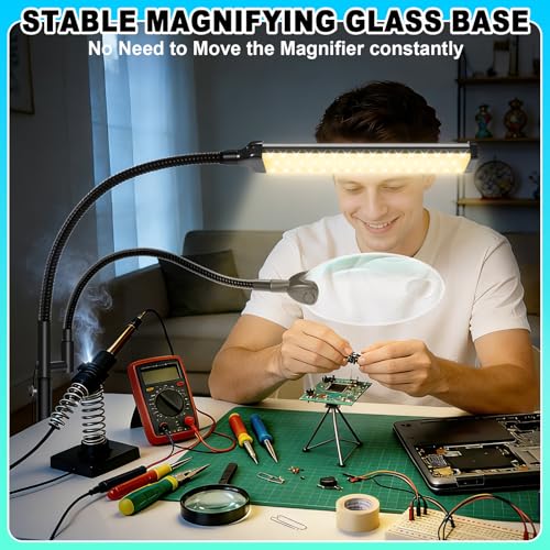 10X 30X Floor Magnifying Glass with Light and Stand, 98 LED Adjustable Floor Lamp Magnifying, 2 in 1 Lighted Magnifiers for Close Work Sewing,Crafts,Hobbies, Reading (5.12in)