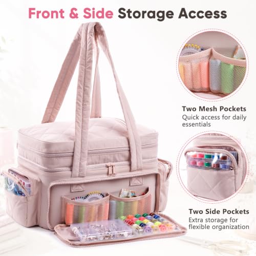 AMOIGEE Puffy Double-Layer Sewing Storage Bag with 2 Clear Organizer Boxes - color: Pink